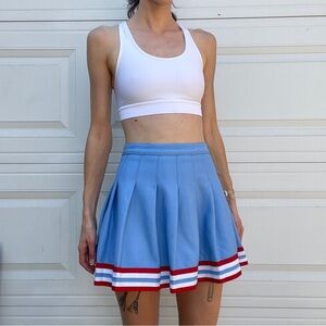 Blue Pleated Cheerleader Skirt with Red and White Stripes